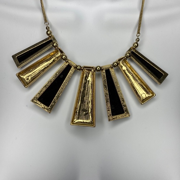 Boho Chic Gold Tone Black Enamel Tribal Necklace - Picture 5 of 8
